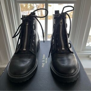 Rag & Bone black combat lace-up boots with front zipper